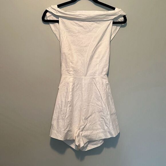 Majorelle Women's White Linen Blend Front Tie Off The Shoulder Romper - Picture 5 of 8